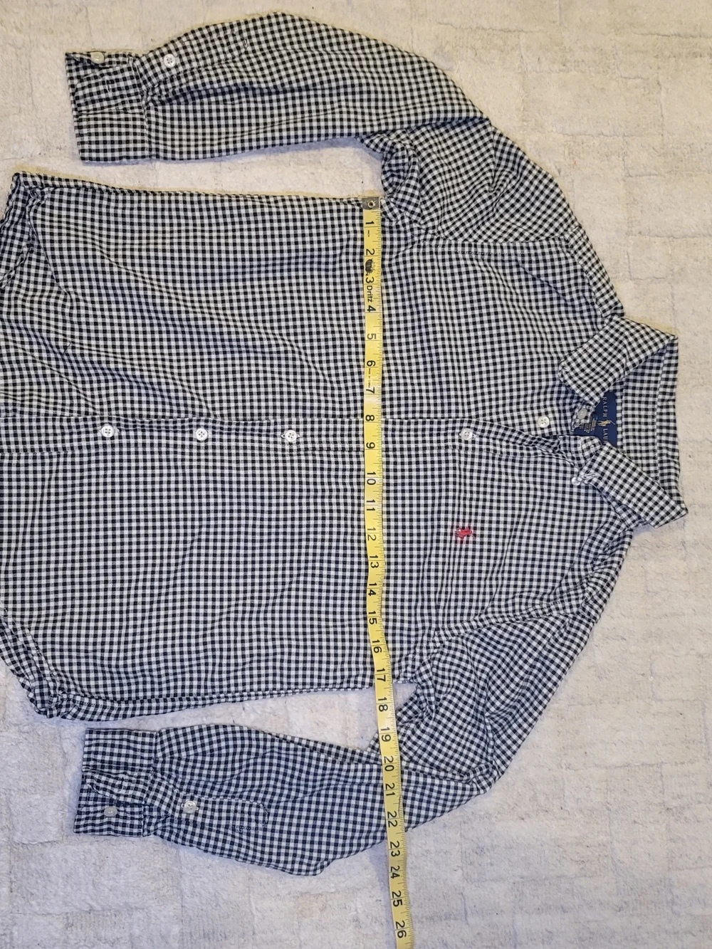 RALPH LAUREN Gingham Check Black White Button Down Shirt Boys Size L